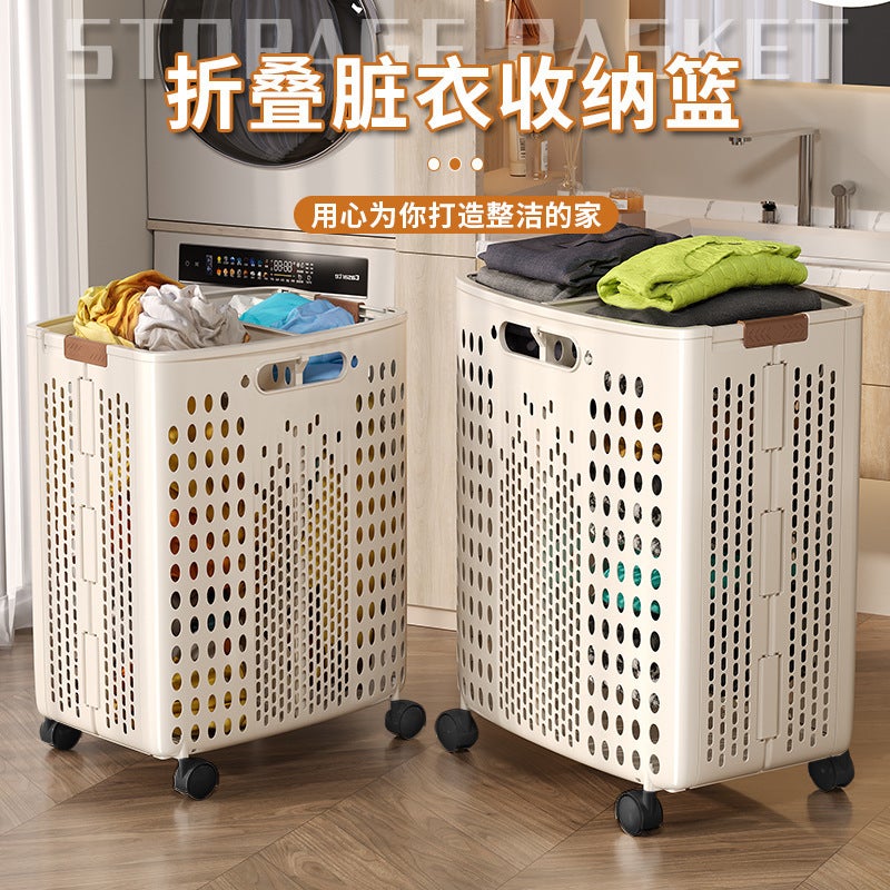 Pulled Household Large Capacity Folding Dirty Clothes Basket Baffle Dirty Clothes Basket Stackable Large Space Pulled Storage Basket - Image 3